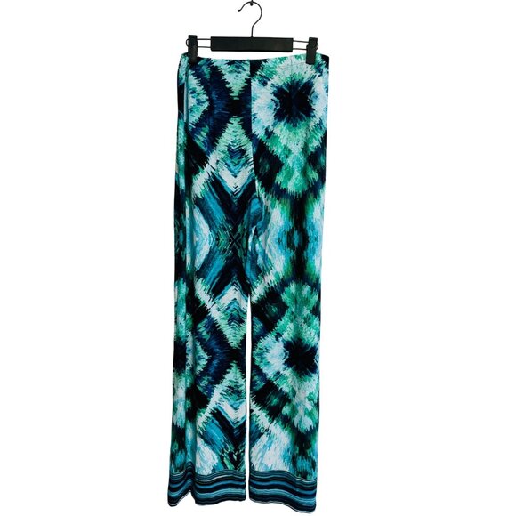 Ariella Medium Geometric Print Wide-Leg Pants - Teal, Aqua, Black, Navy & Green - Picture 1 of 9